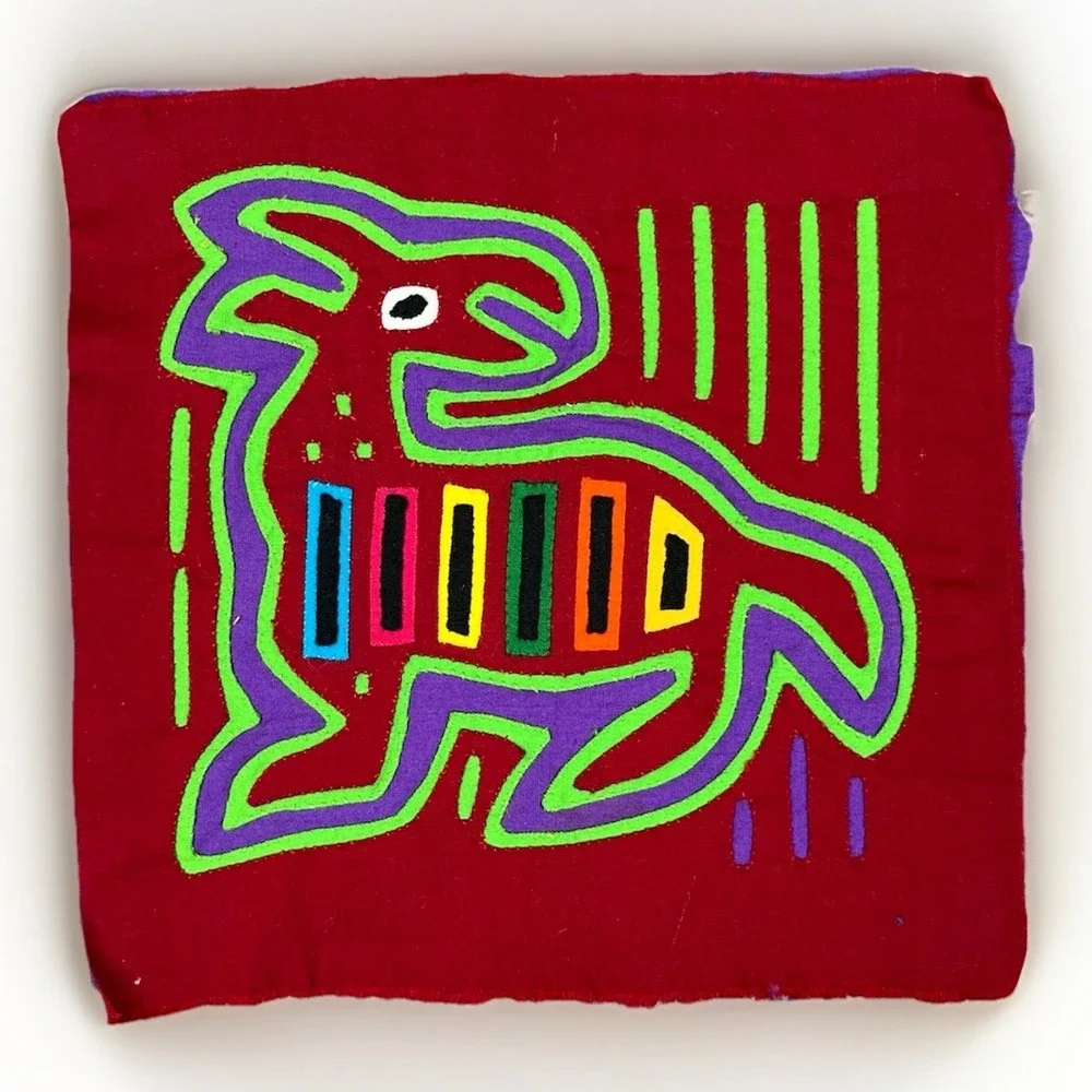 VTG Kuna Mola Hand Sewn Art Textile Fabric Folk Fabric‎ Animal Quilt Block
